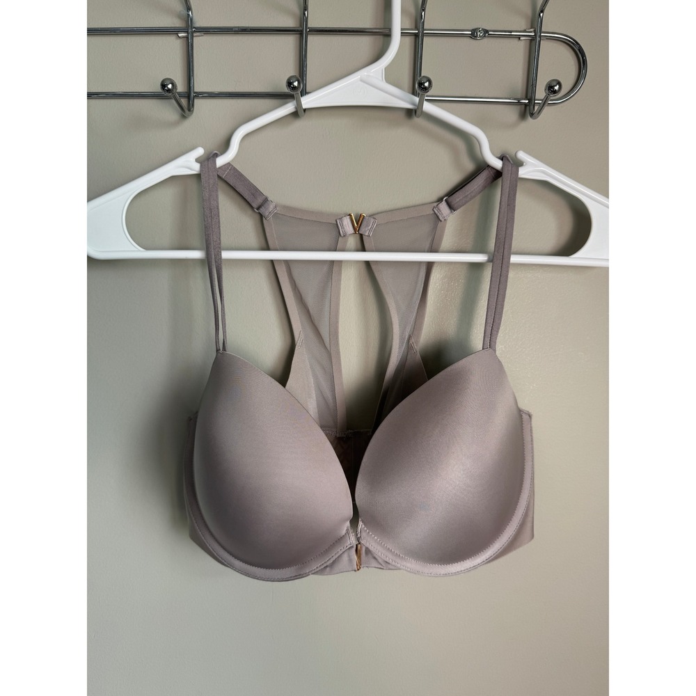 Victoria's Secret Front Close Push-Up Racerback Bra Mauve Taupe Lingerie 32DD